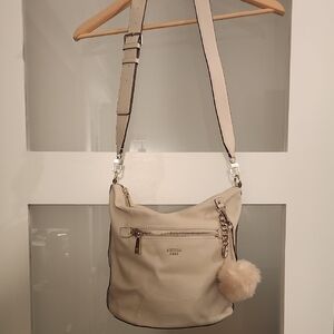 Guess Cream Crossbody Bag with Pom Pom Charm